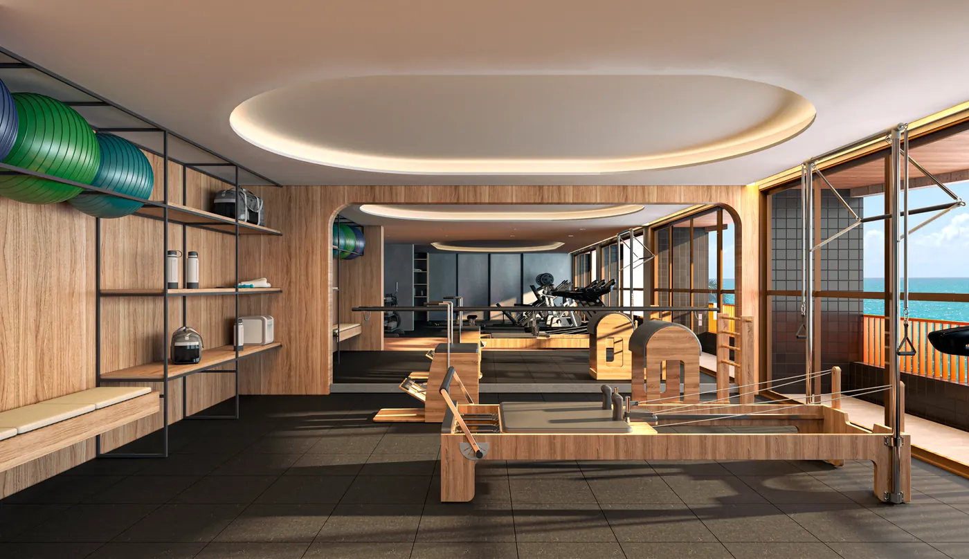 Espaço de pilates no mezanino do Altimus