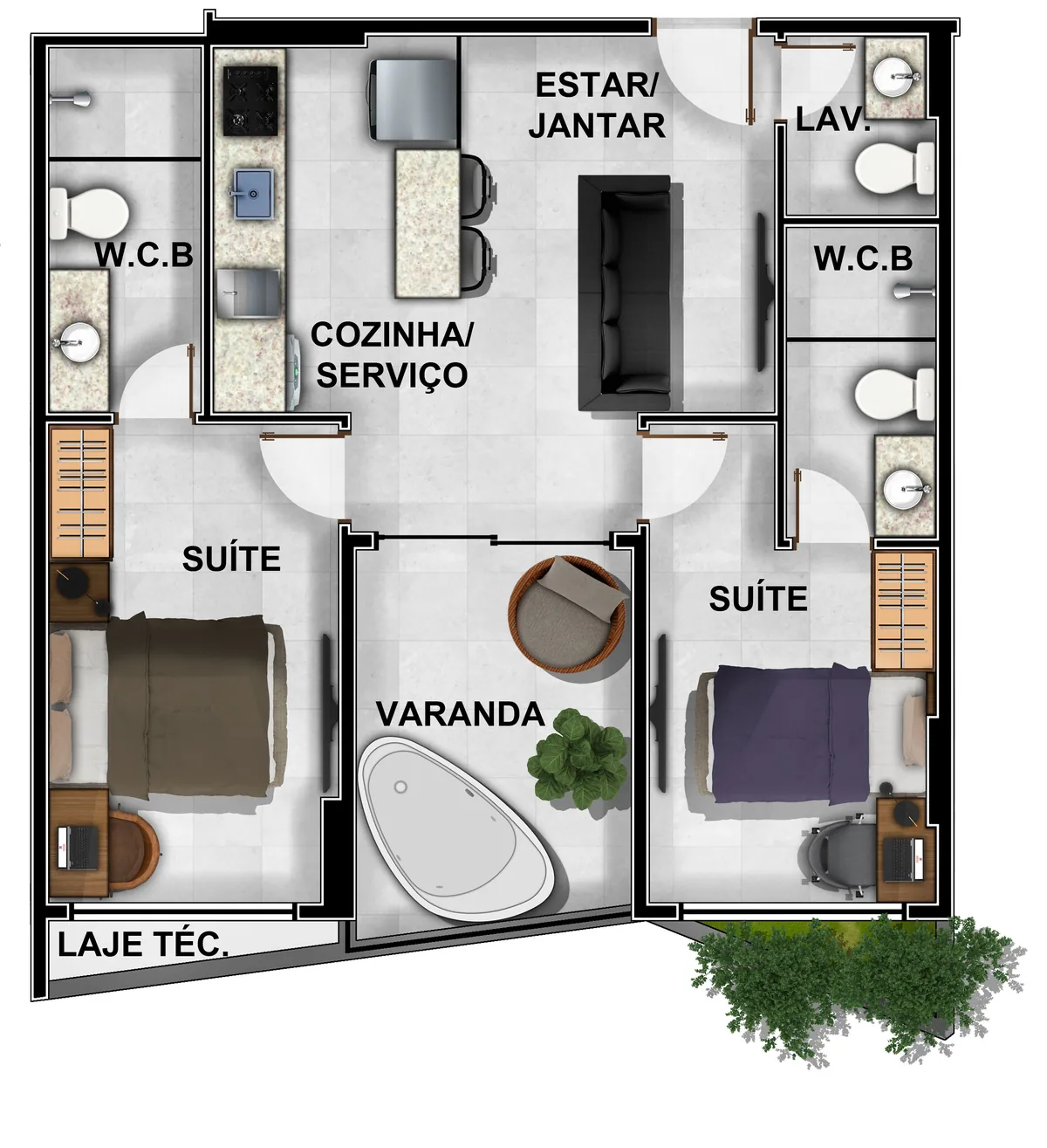 Cobertura, terminações 09, 10, 12 e 13 — 61 a 62 m²