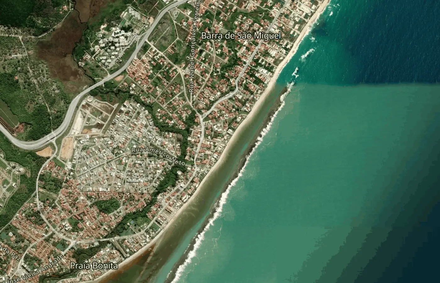 Mapa da região do Sun Apart Hotel, em Barra de São Miguel — Alagoas