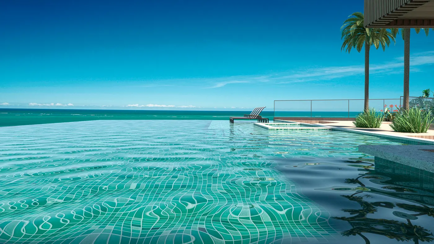 Piscina com borda infinita do Sun, com o mar ao fundo