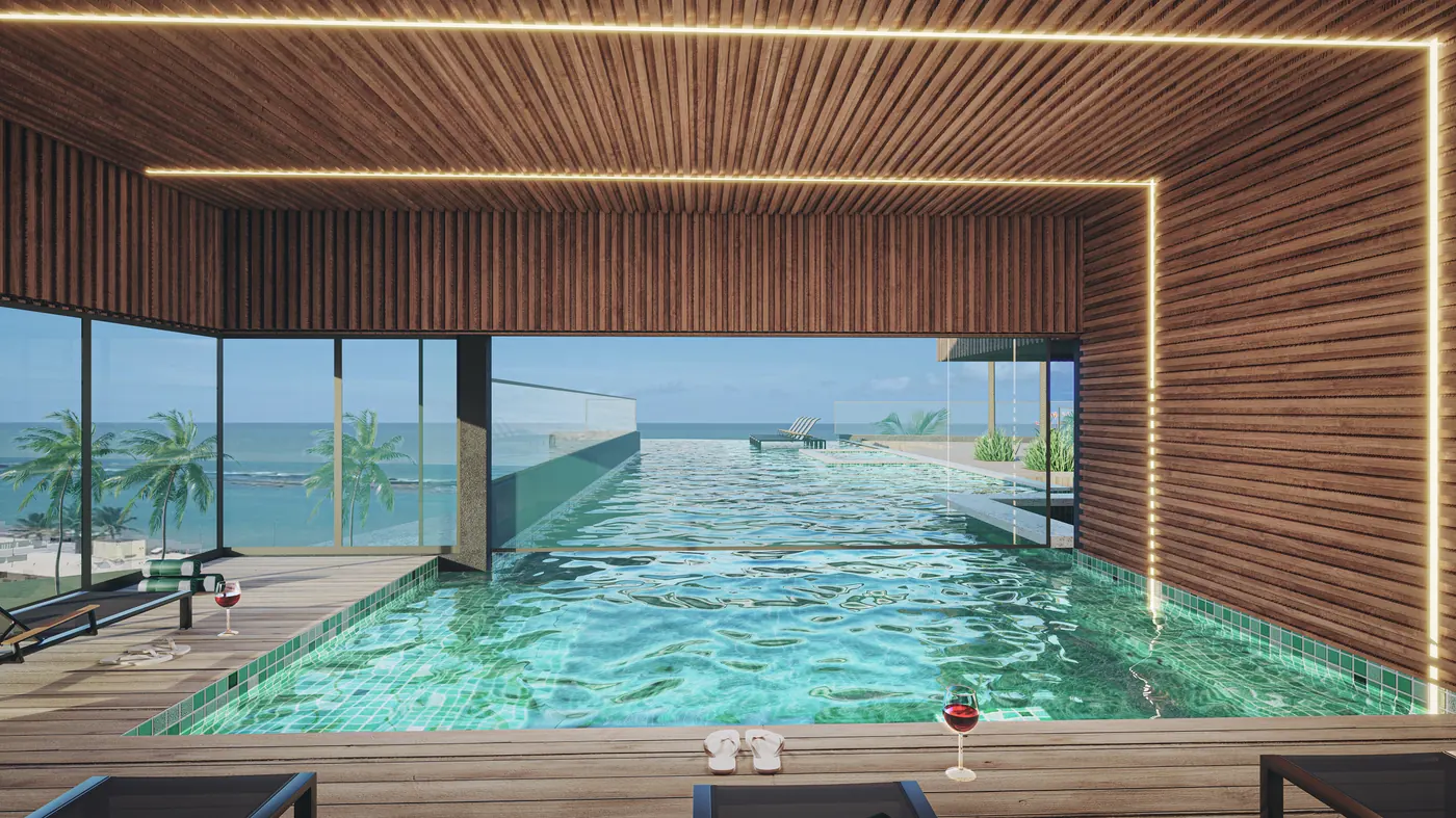 Área de spa do Sun com vista para o mar
